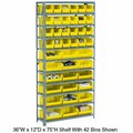 Global Industrial Steel Open Shelving, 21 Yellow Plastic Stacking Bins 6 Shelves, 36x12x39 603243YL